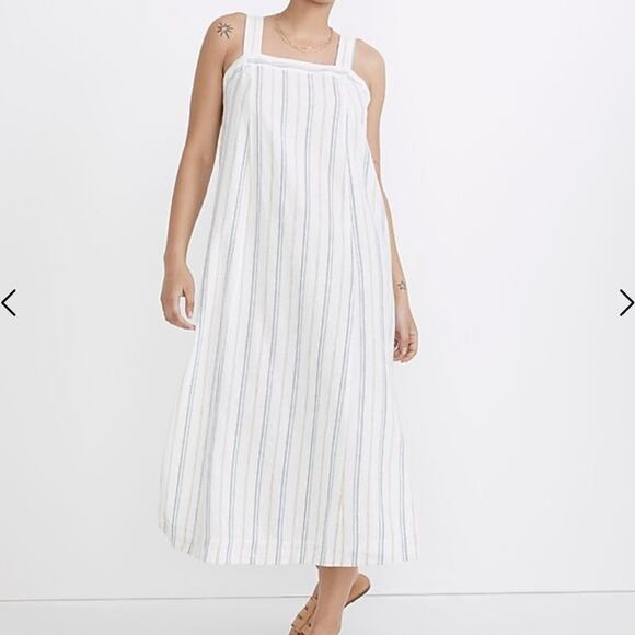 NWT Madewell Linen Cotton Princess-Seamed Midi Dress in Desert Dune Stripe - Picture 2 of 15